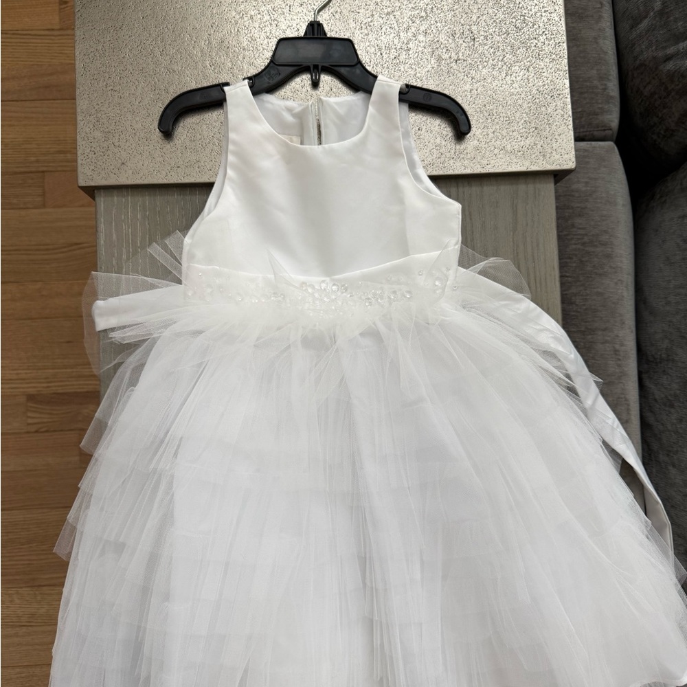 White Tulle Girls Dress Flower Girl Baptism